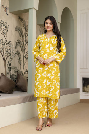 Vrati Yellow Floral Printed Cotton Co-ord Set