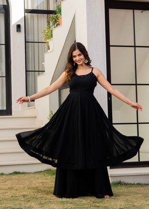 Eternal Black Georgette Anarkali Palazzo Set