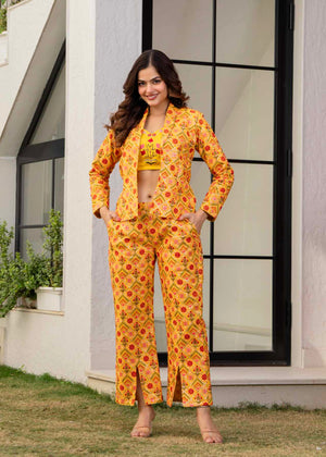 Rajvesh Yellow 3-Piece –Coat–Pant Set