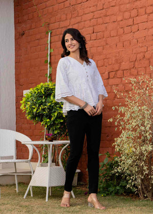 Chitta White Chikankari Peplum Top