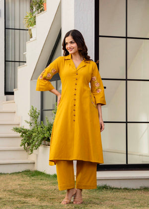 Gauhar Mustard Yellow Cotton Flex Co-ord Set