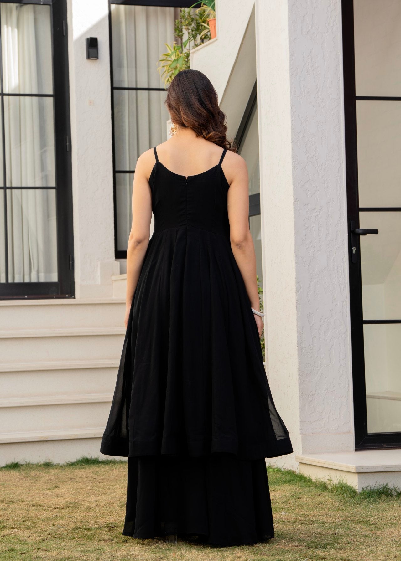Festive Ethnic Wear Black Georgette Anarkali Palazzo Set with Dupatta Online in India