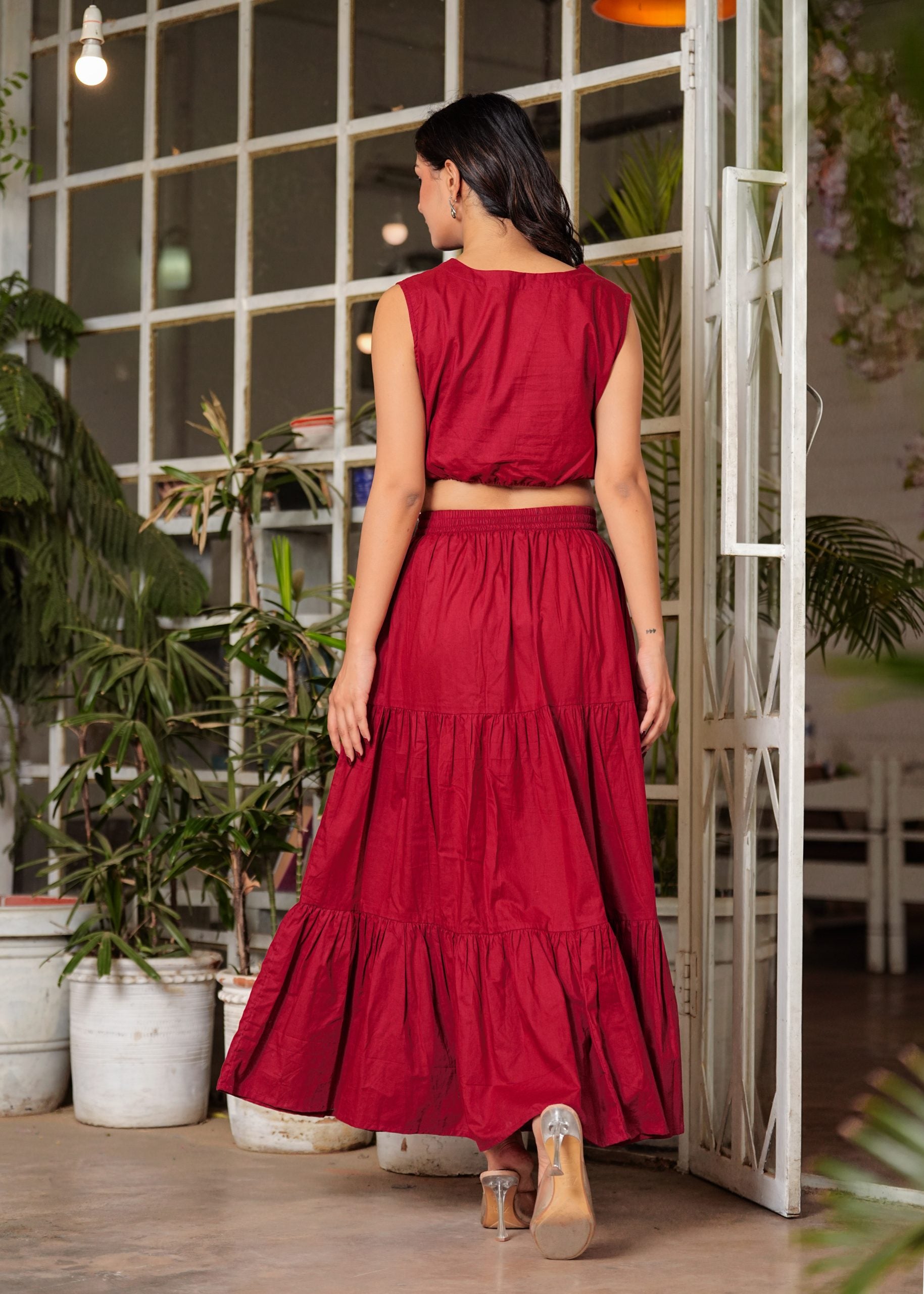 "Zyra Crimson Red Long Maxi Skirt"