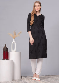Kiara Cotton Black Embroidery Straight Kurti