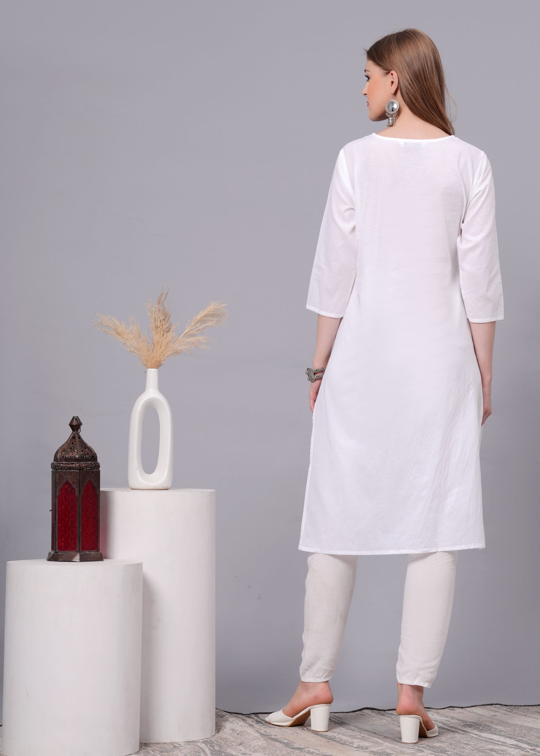 Cotton White Embroidery Straight Kurti - View 2