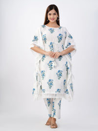 White Blue Floral Kaftan Pant Set