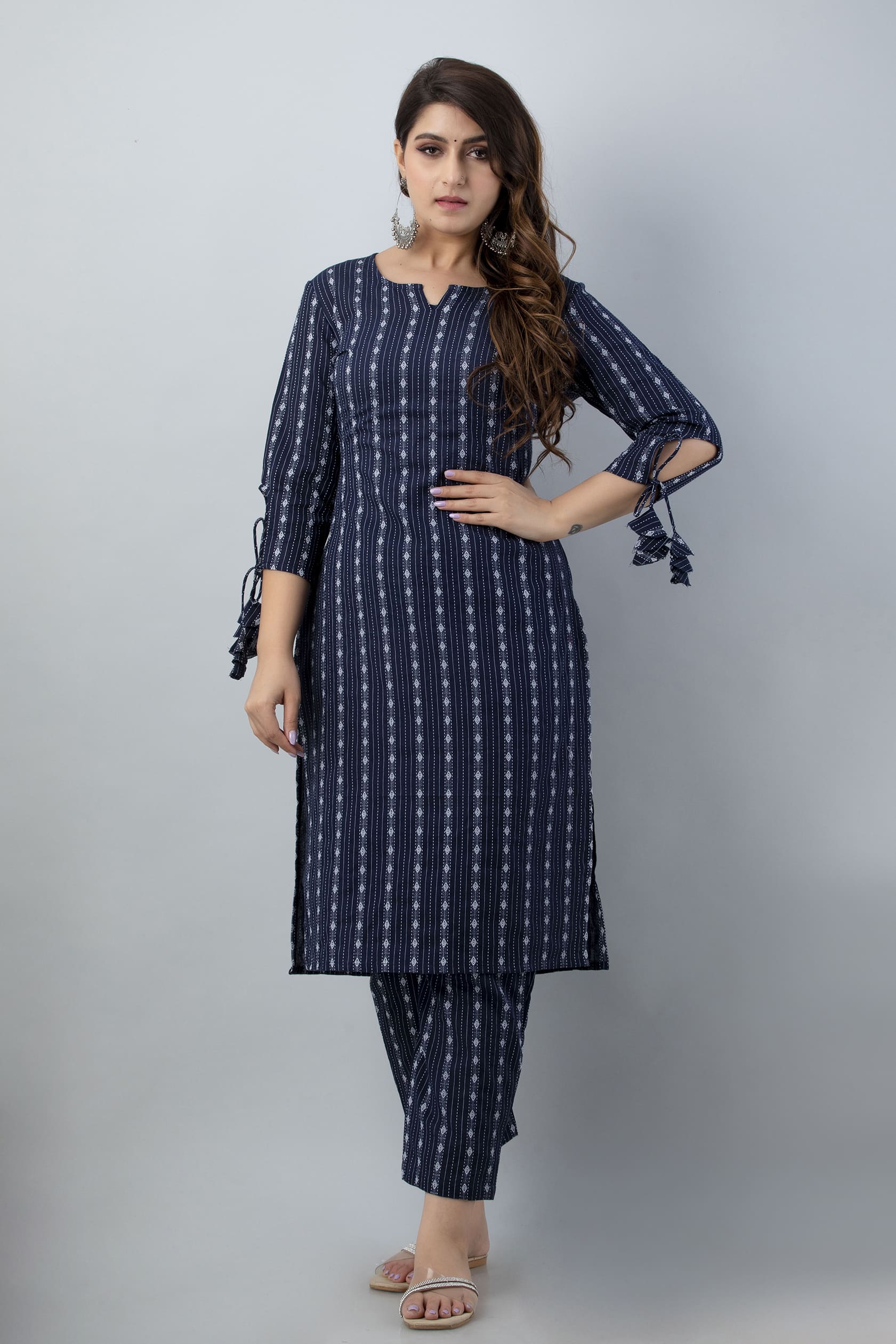 Navya Navy Blue Printed Kurti Pant Set by Vaaki