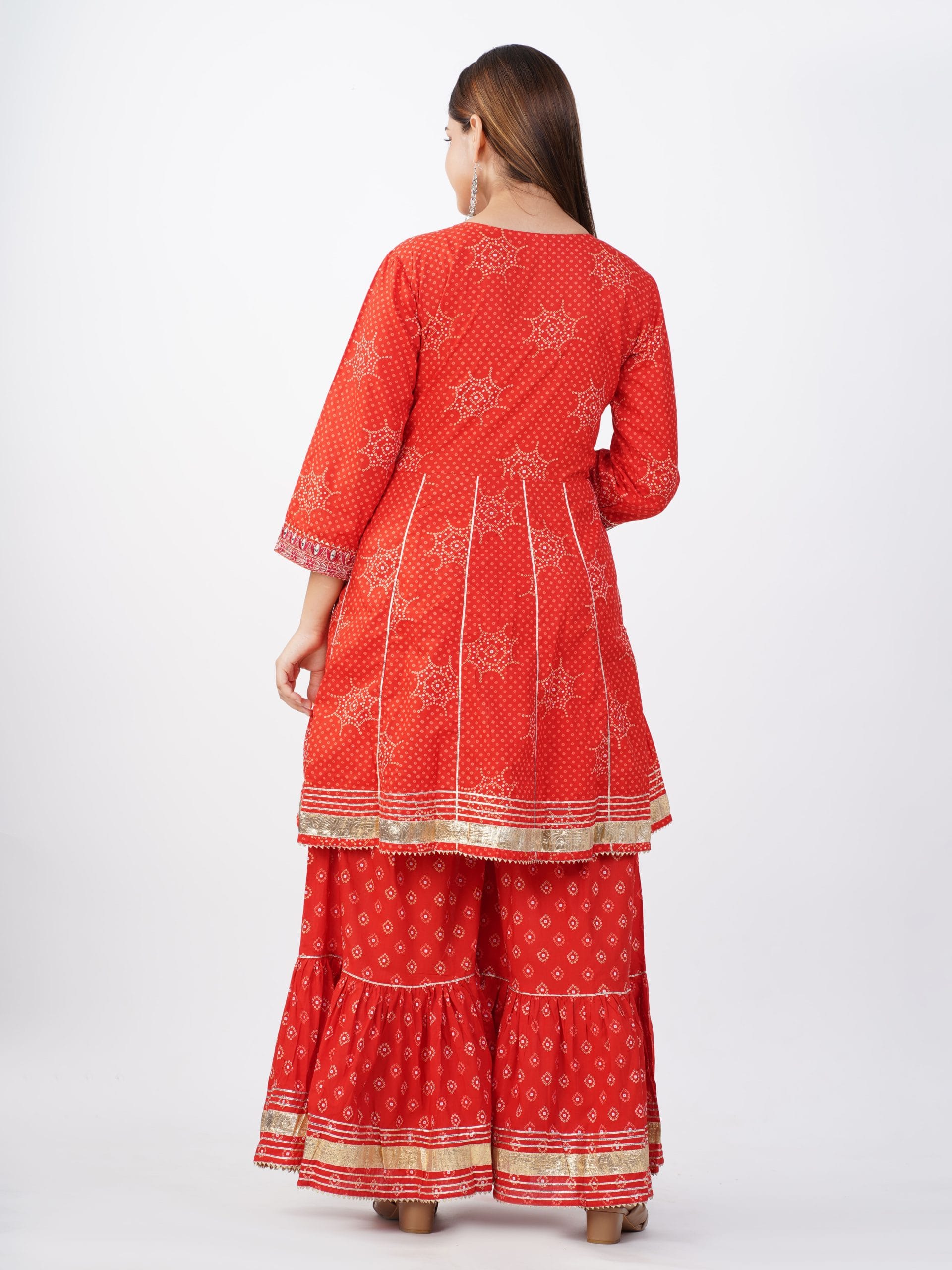Zehra Red Flared Kurta Sharara Dupatta Set - View 2