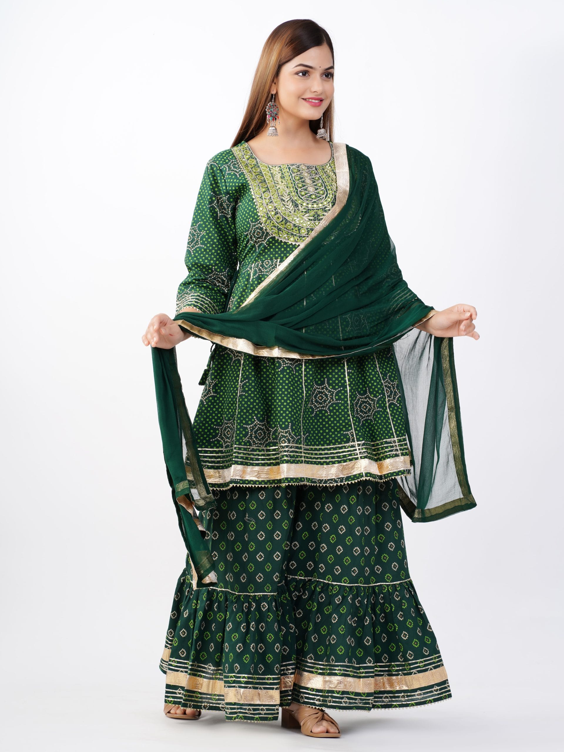 Zehra Green Kurta Sharara Dupatta Set - View 3