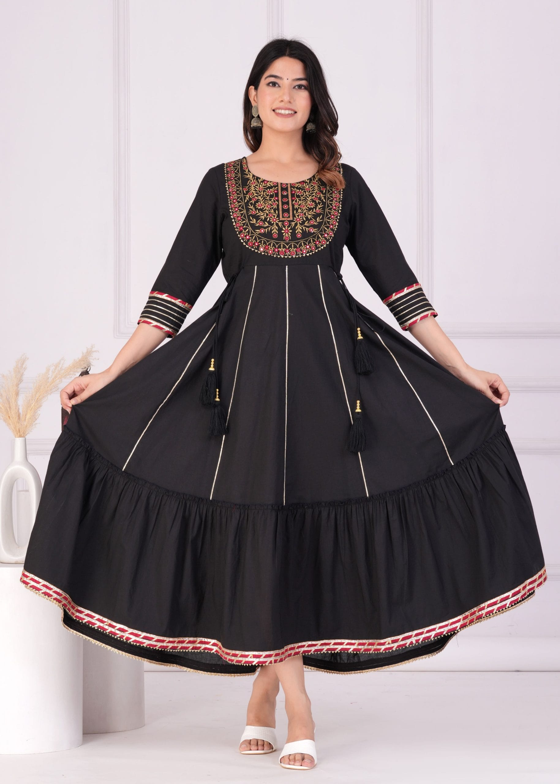 Aabha Black Embroidered Anarkali Gown for Women