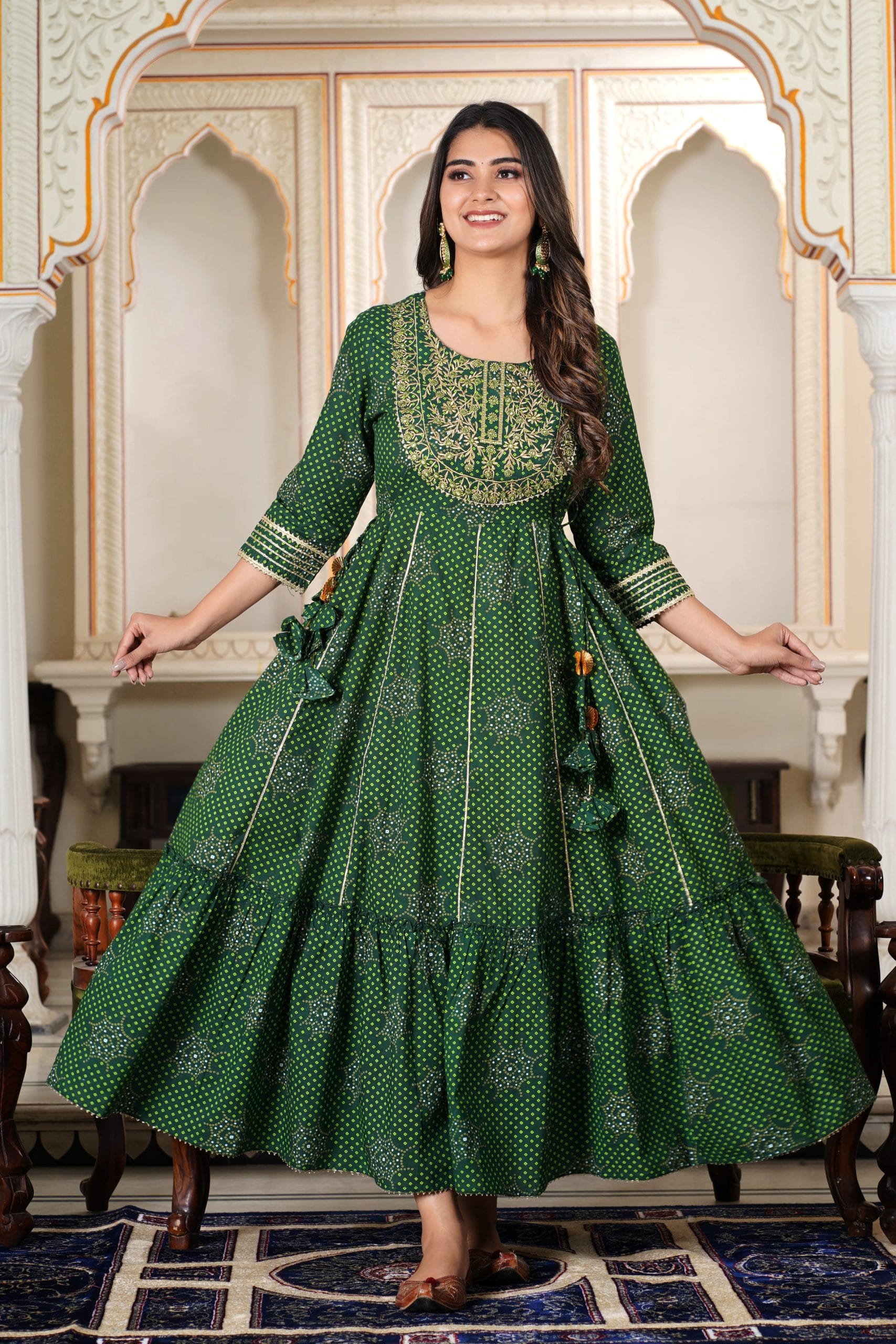 Aabha Green Embroidered Anarkali Dress for Women