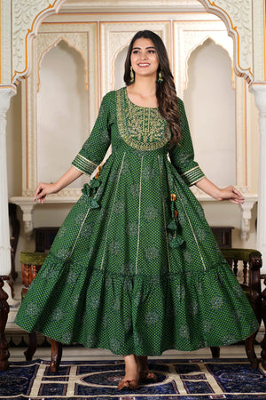 Aabha Green Embroidered Anarkali Dress
