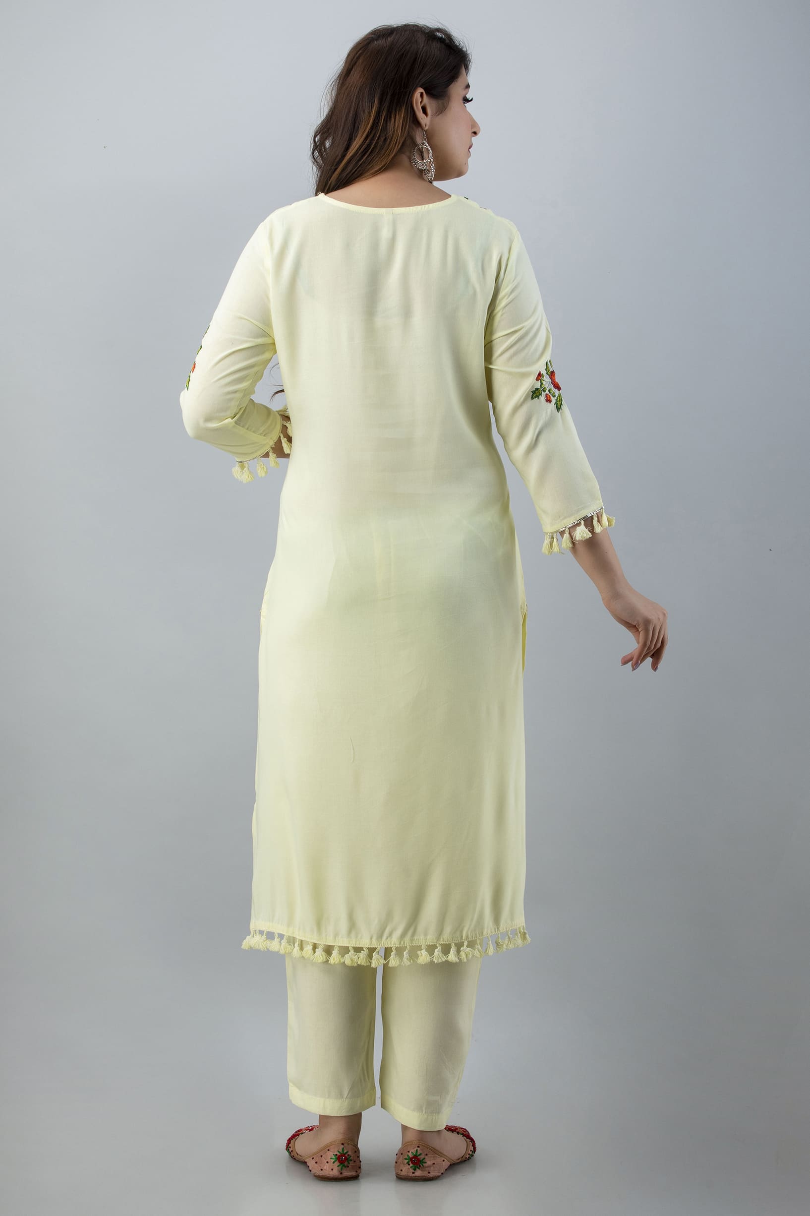 Beige Embroidered Kurta Pant Dupatta Set - View 2