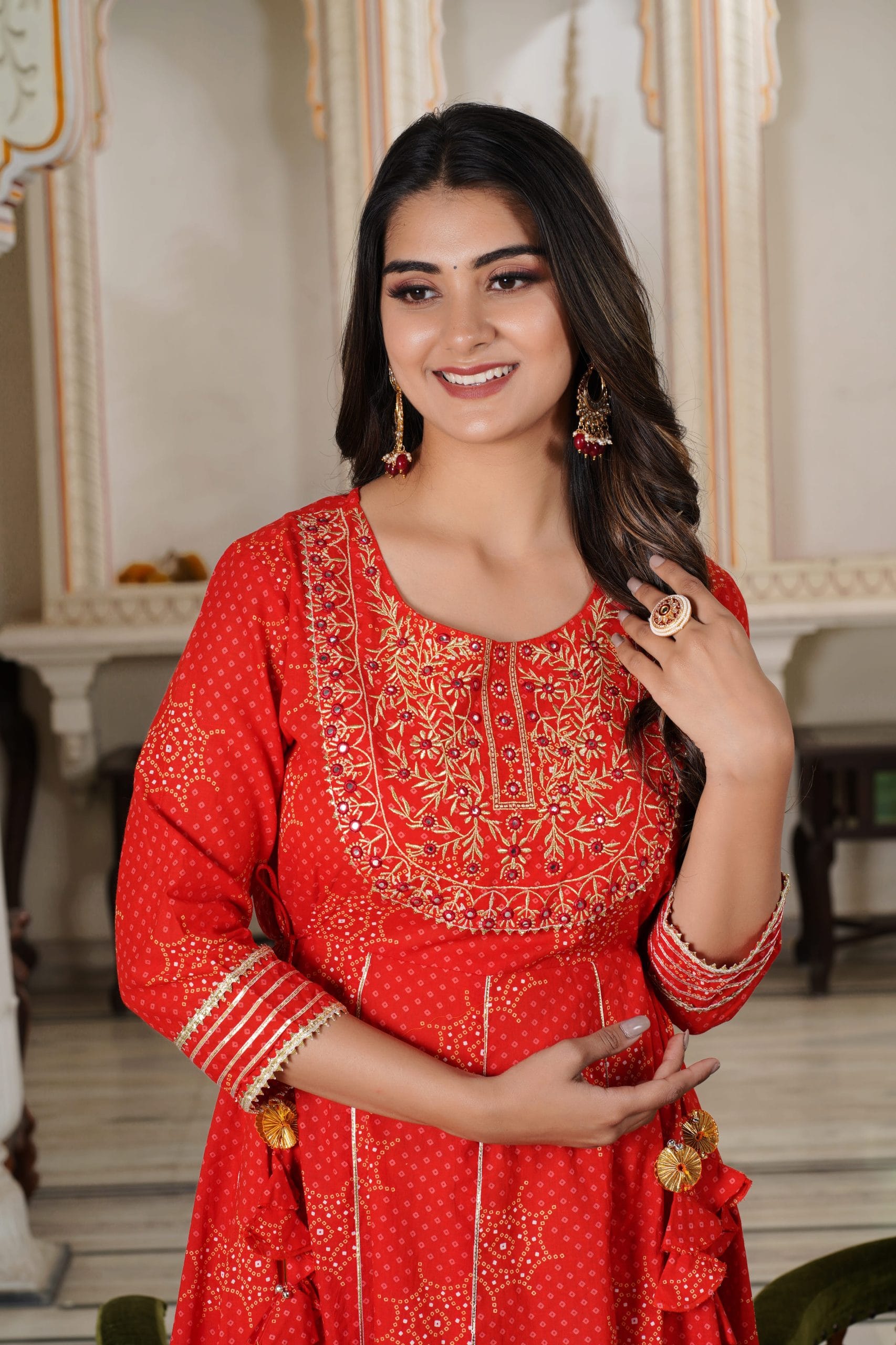 Aabha Red Embroidered Anarkali Kurta - View 5