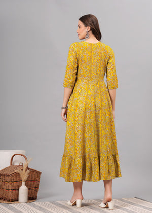 Yellow Printed Anarkali Flared Kurta