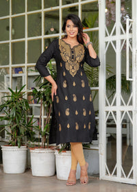 Kiara Gold Embroidery Black Straight Kurti