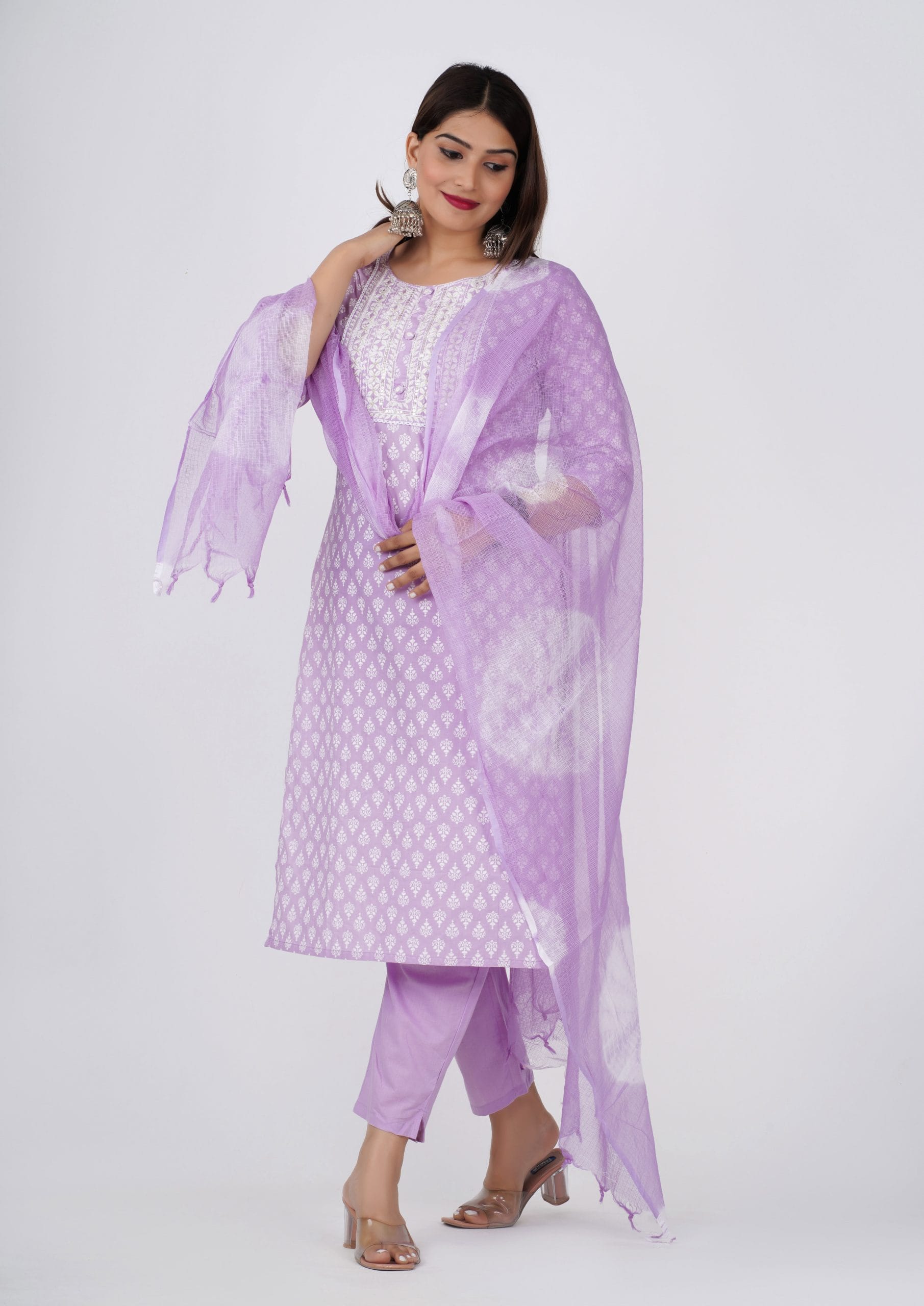 Zyani Purple Kurti Pant & Dupatta Set - View 5