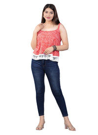Nira Cherry Red Boho Fringe Top
