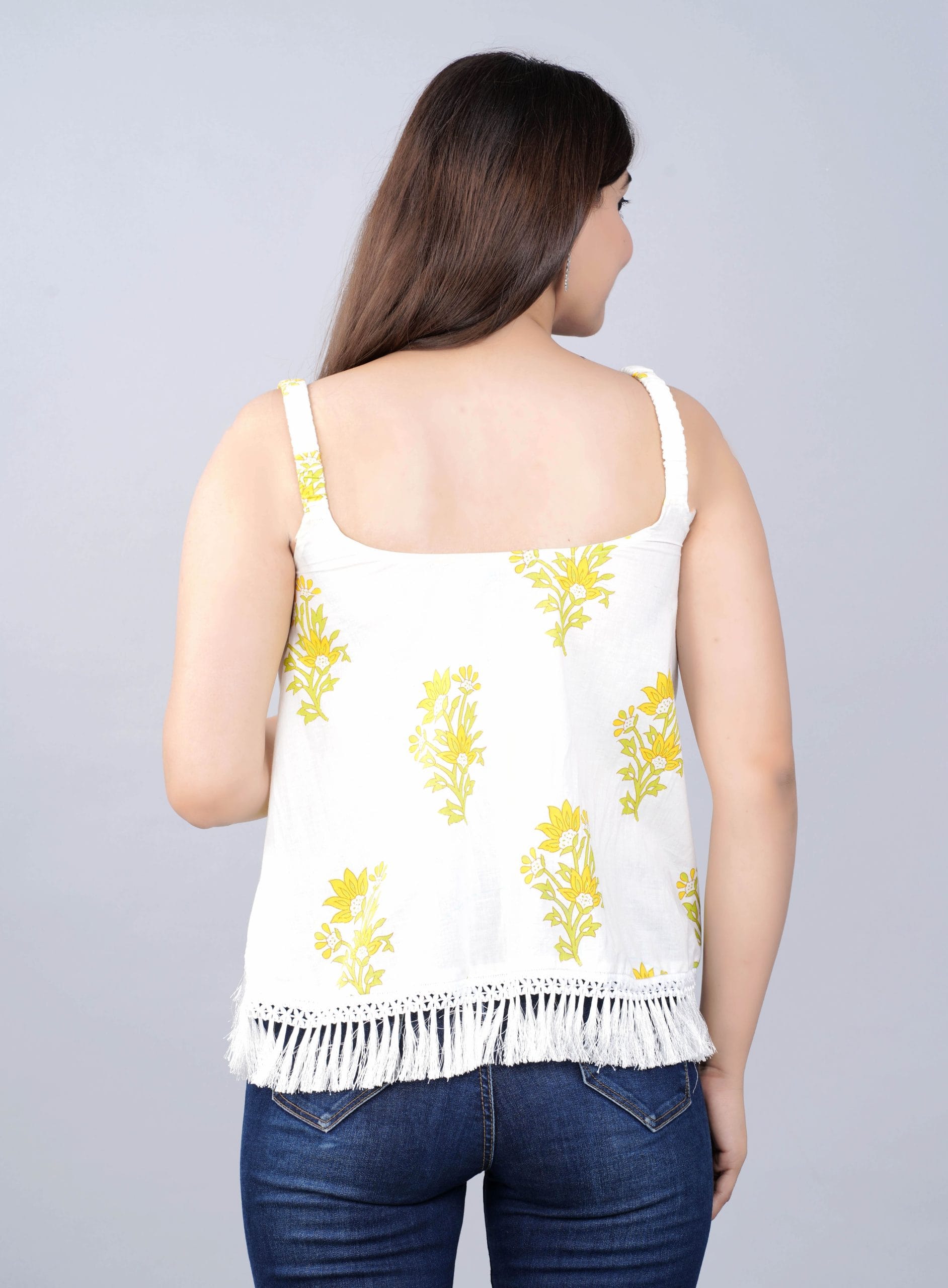Nira Light Butter Yellow Boho Fringe Top - View 2