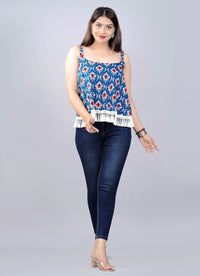 Nira Deep Blue Boho Fringe Top