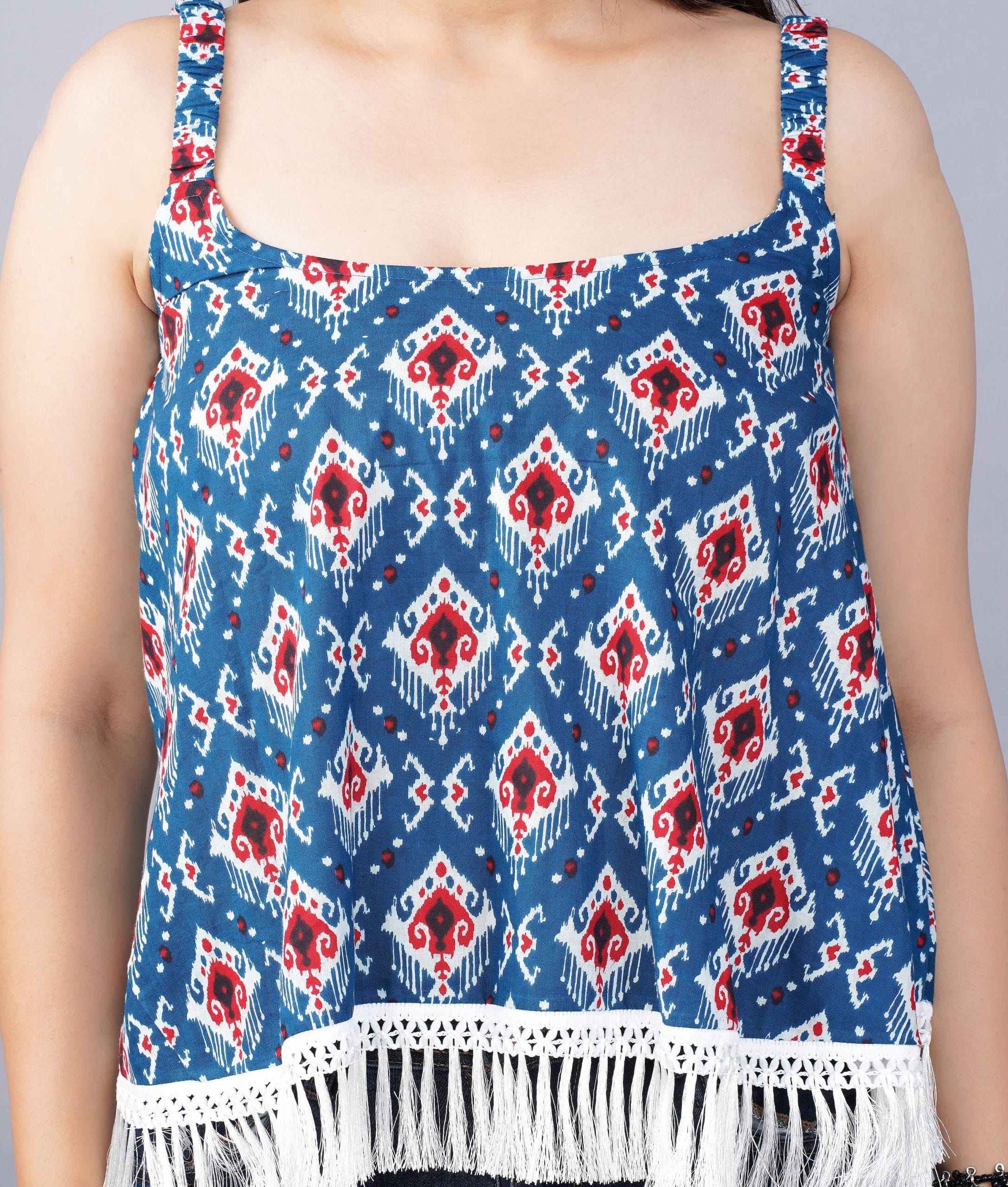 Nira Deep Blue Boho Fringe Top - View 4