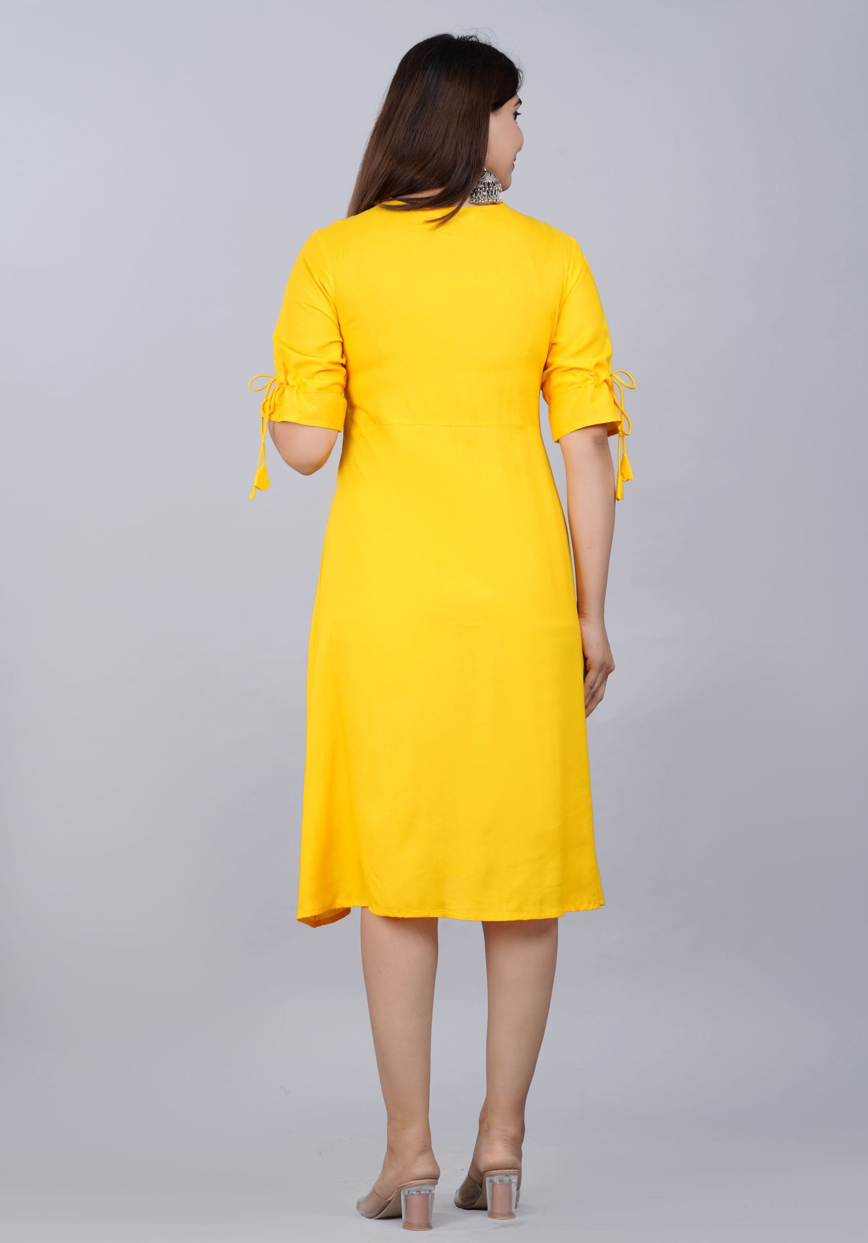 Mustard Yellow Embroidered Kurti Dress for Women by Vaaki