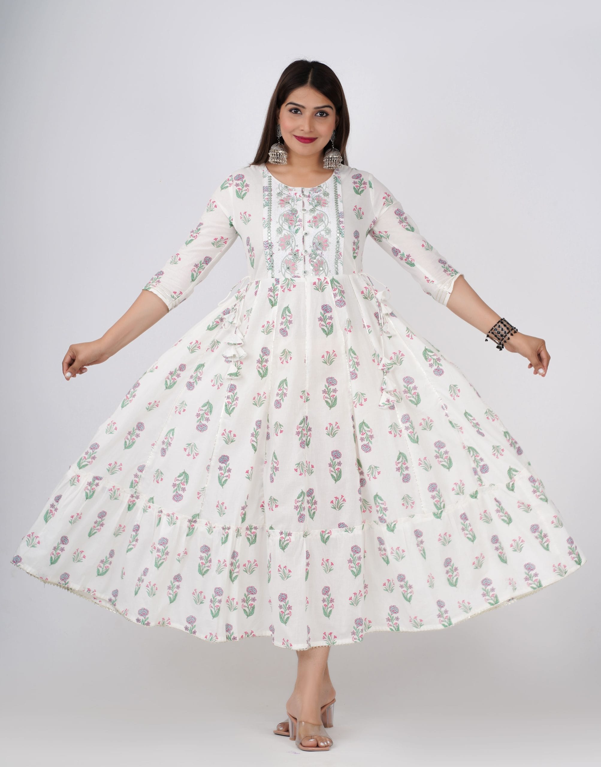 Amaira White Floral Anarkali Kurti