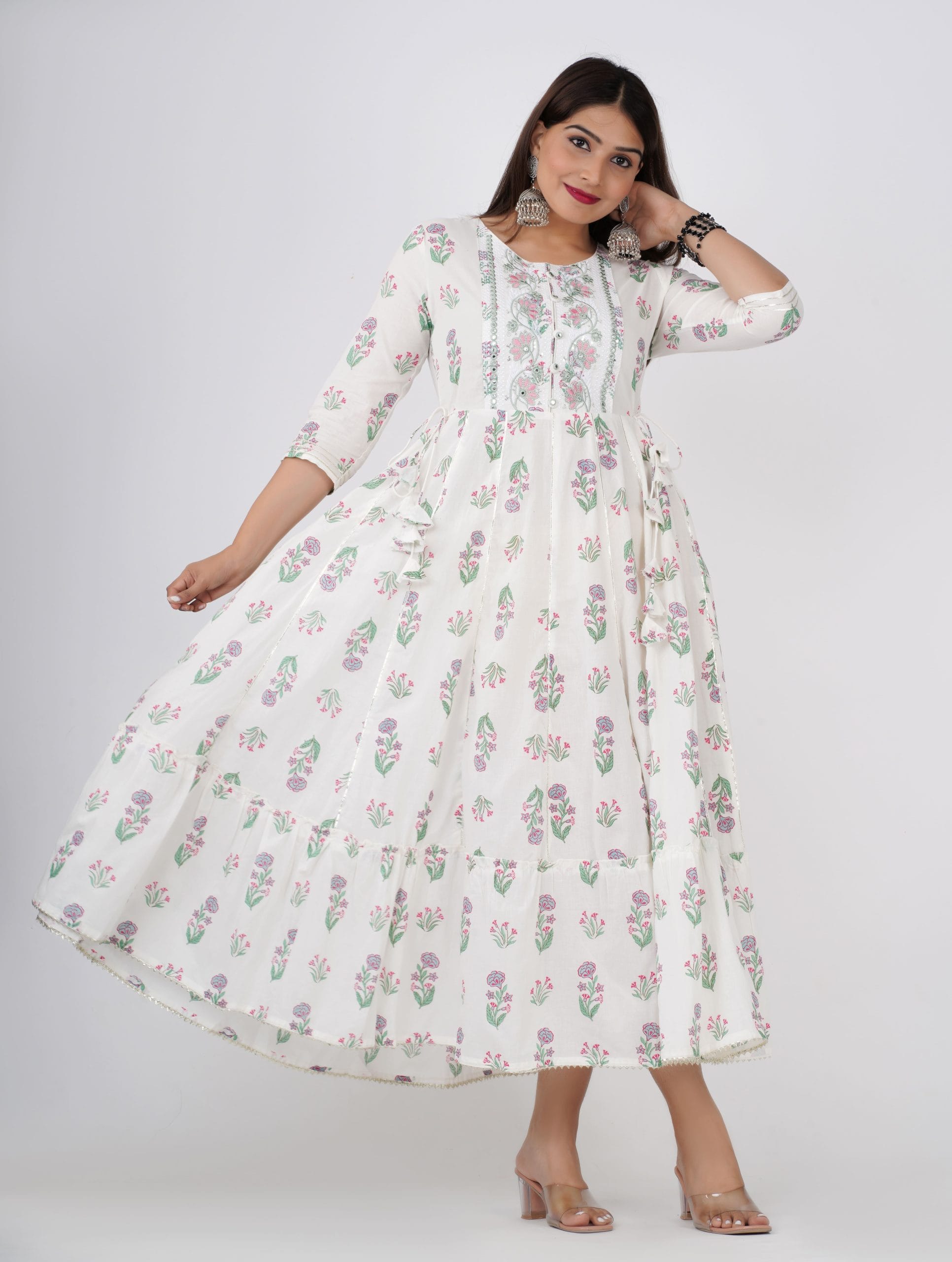 Amaira White Floral Anarkali Kurti - View 3
