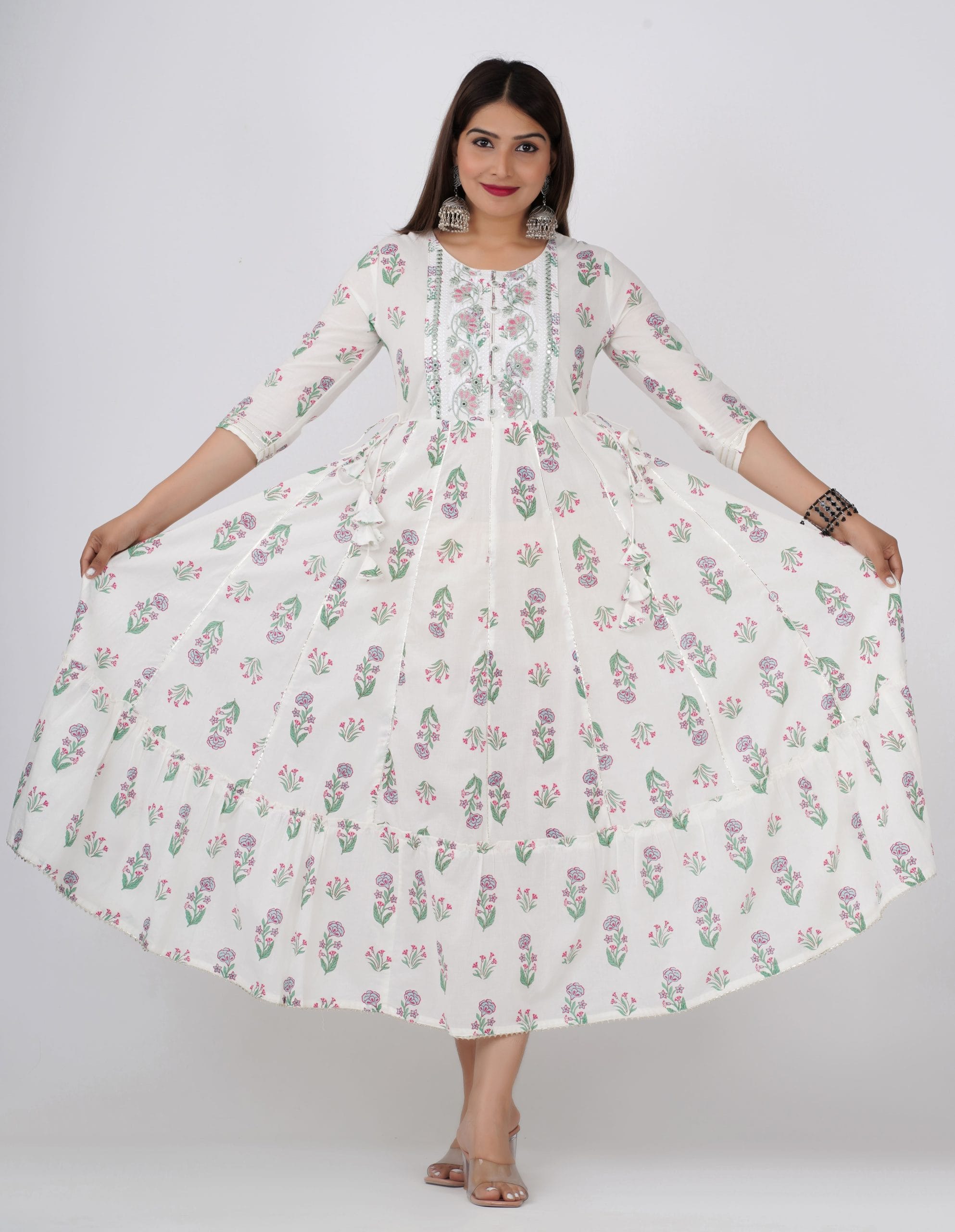 "Amaira White Floral Anarkali Kurti"