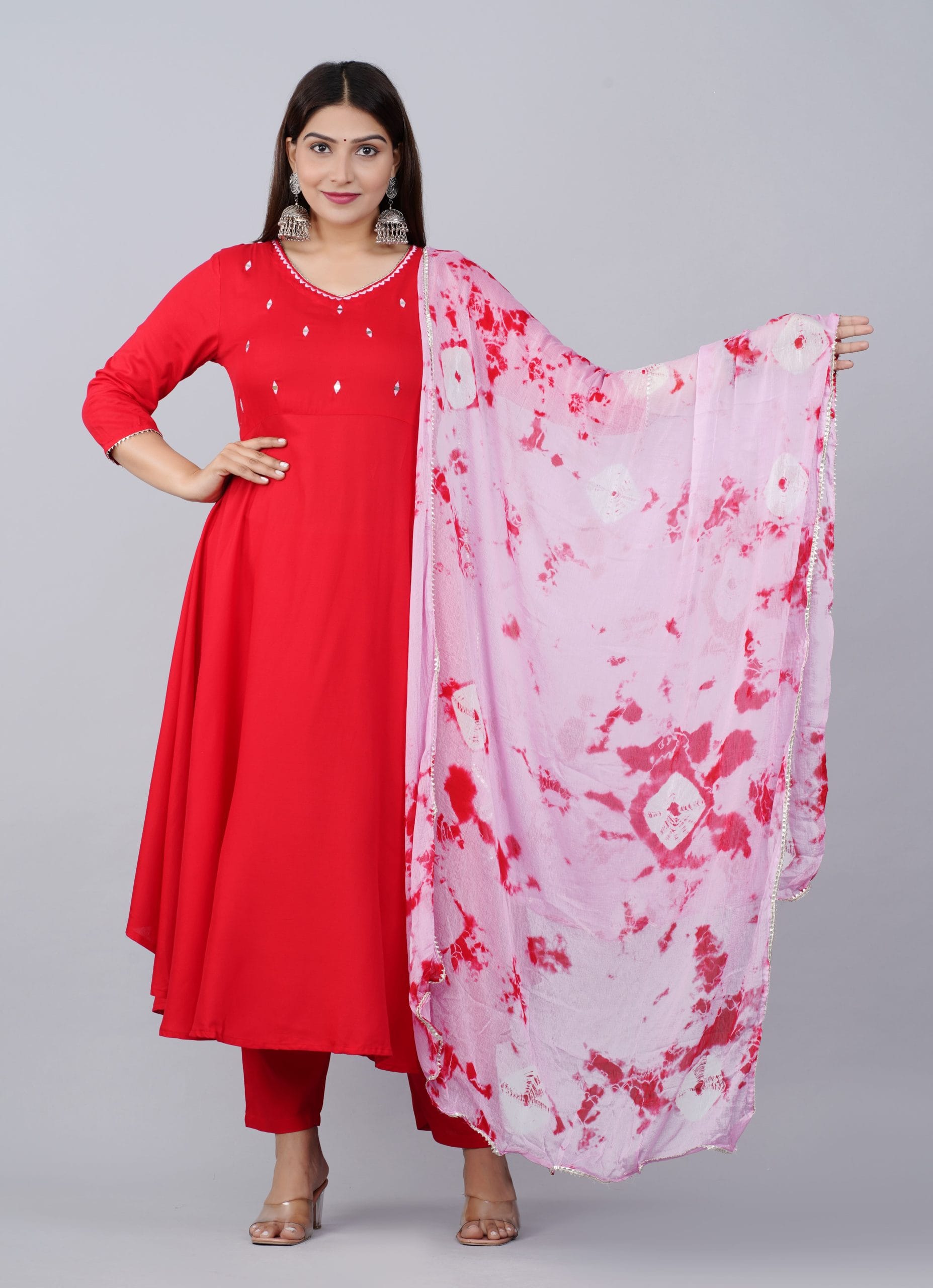 Ruhani Red Kurti Set with Tie-Dye Dupatta