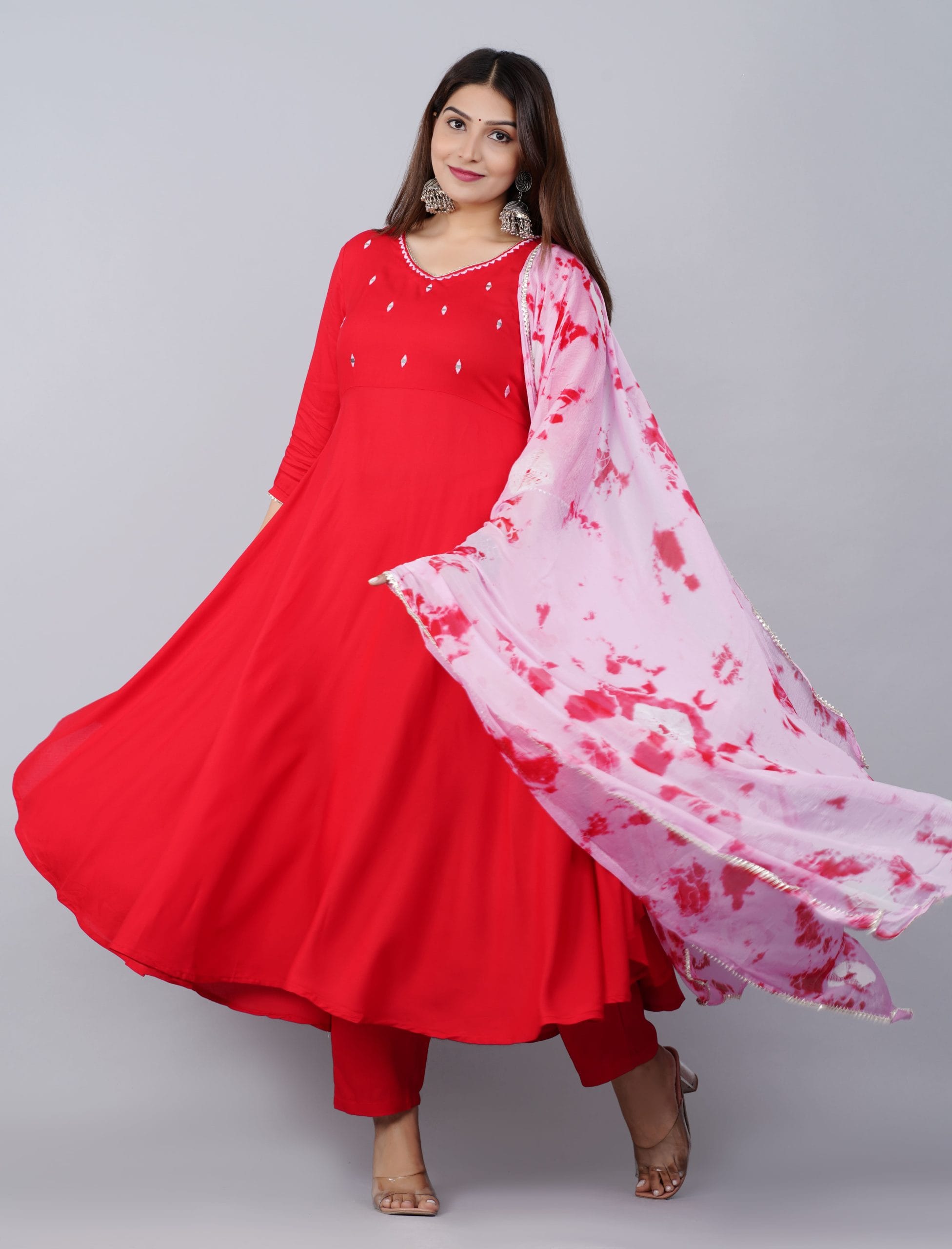 Ruhani Red Mirror-Work Kurti Set - View 4