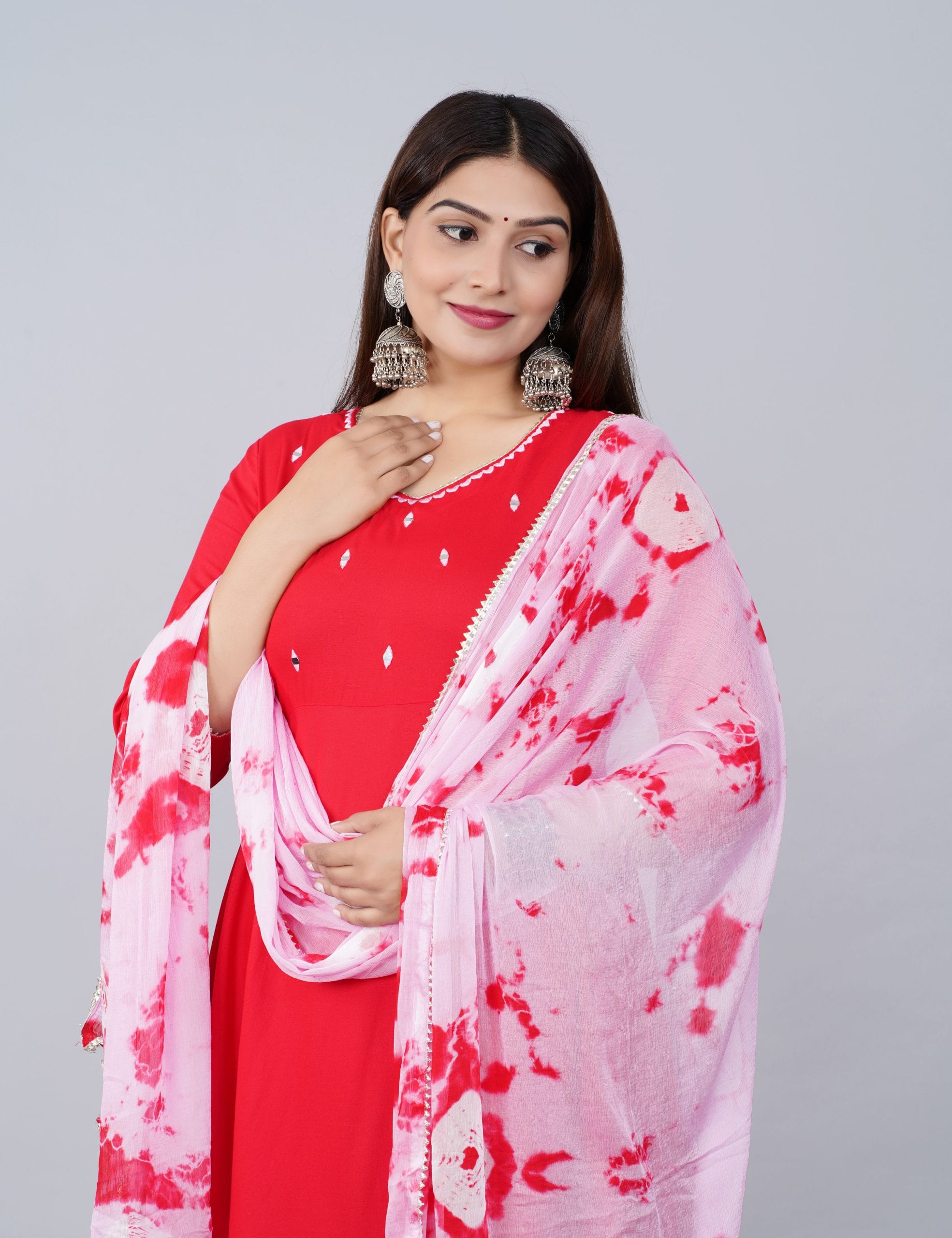 Ruhani Red Mirror-Work Kurti Set - View 5