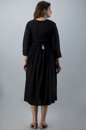 Mithya Black Flared Midi Kurta Dress