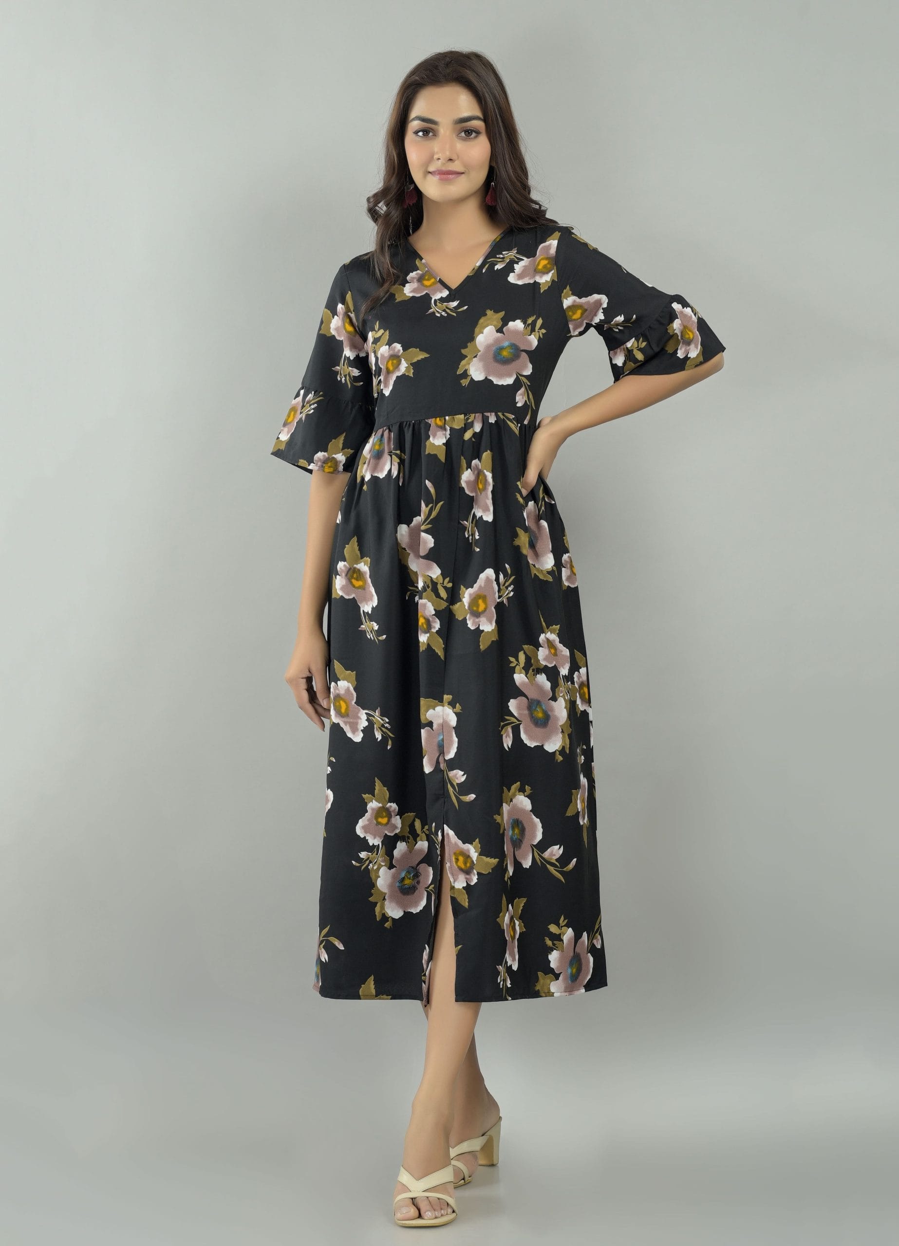Lyra Black Floral Maxi Dress by Vaaki