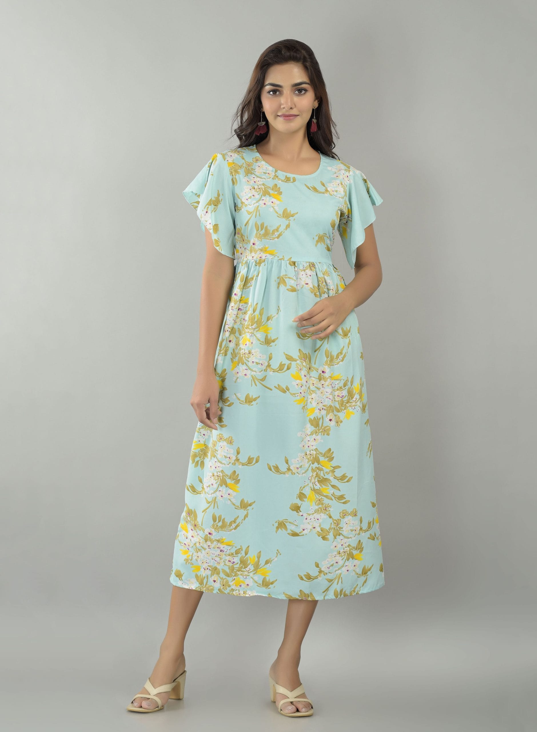 Selene Aqua Blue Floral Maxi Dress by Vaaki