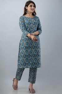 Nayra Blue Straight Kurti Pant Set
