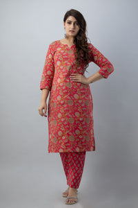 Nayra Red Straight Kurti Pant Set