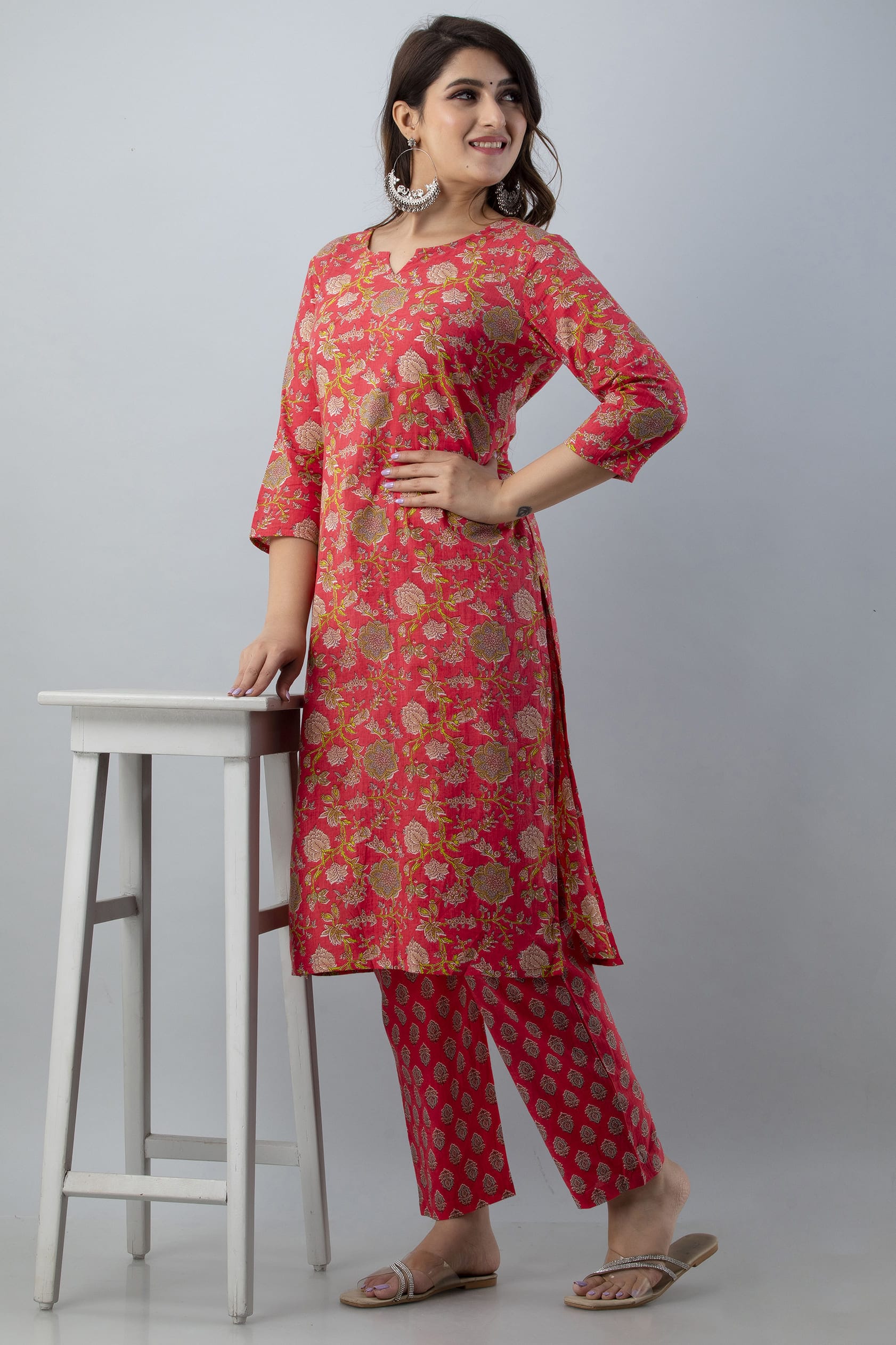 "Nayra Red Straight Kurti Pant Set"