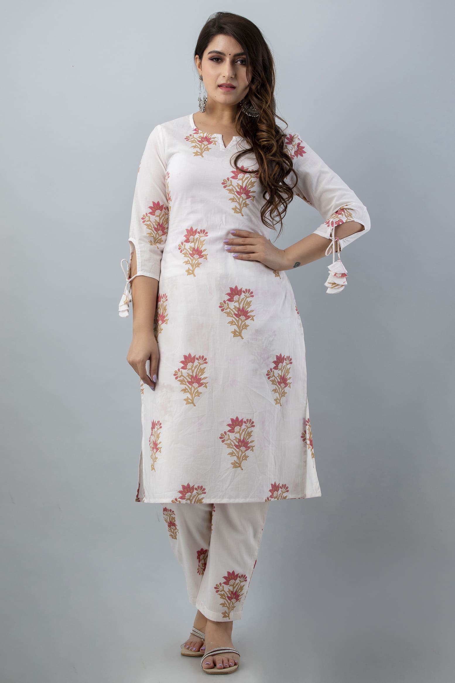 Nayra White Straight Kurti Pant Set for Women by Vaaki