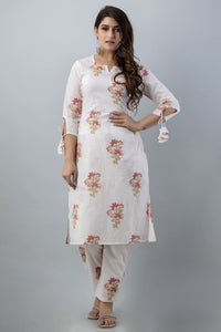 Nayra White Straight Kurti Pant Set