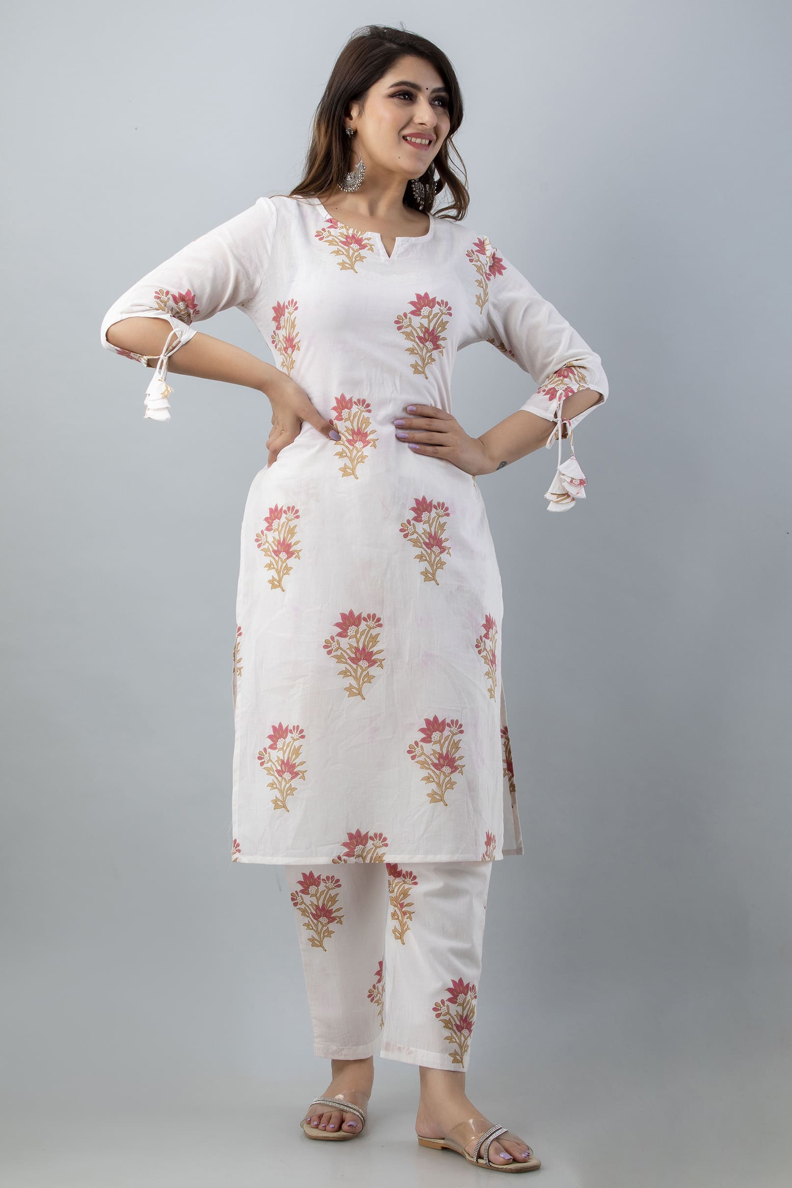 Nayra White Straight Kurti Pant Set - View 3