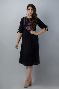 Aureva Black Front Embroidery Flared Kurta