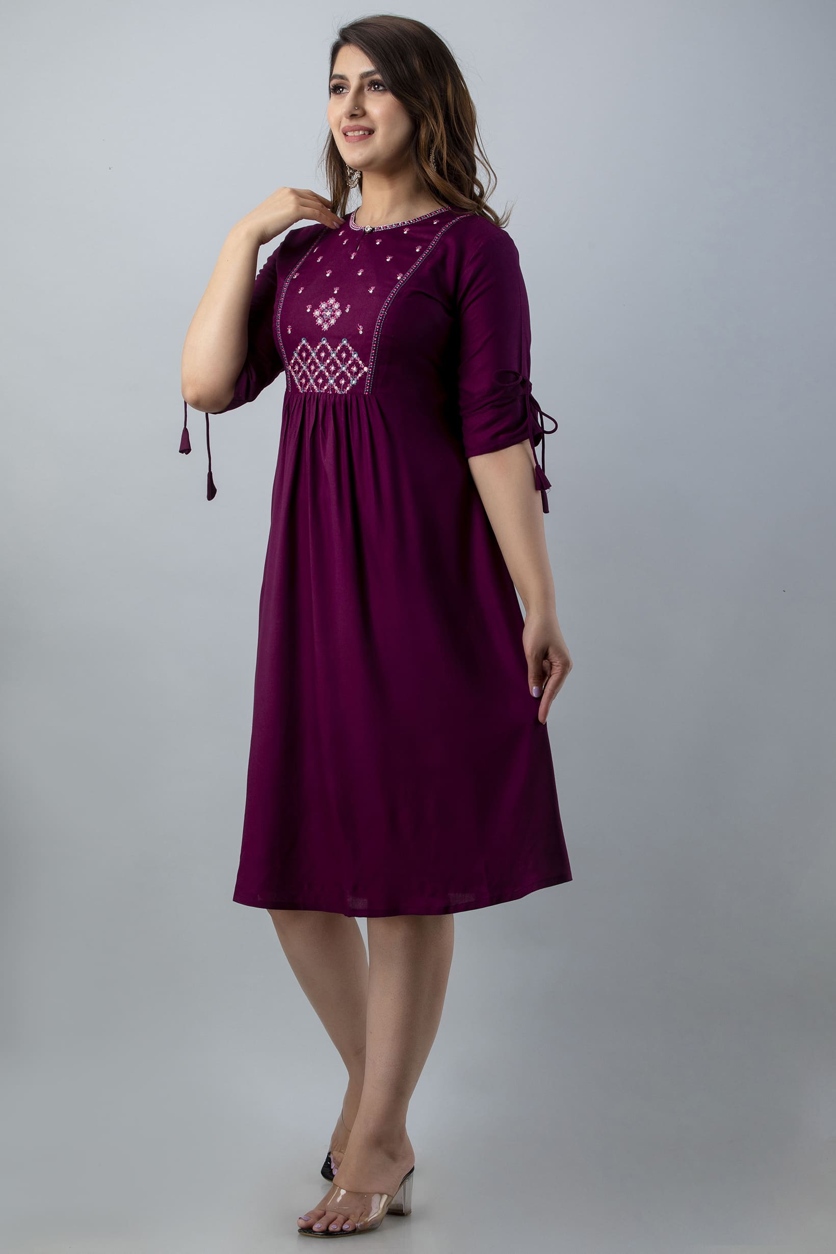 Aureva Maroon Front Embroidery Flared Kurta - View 4