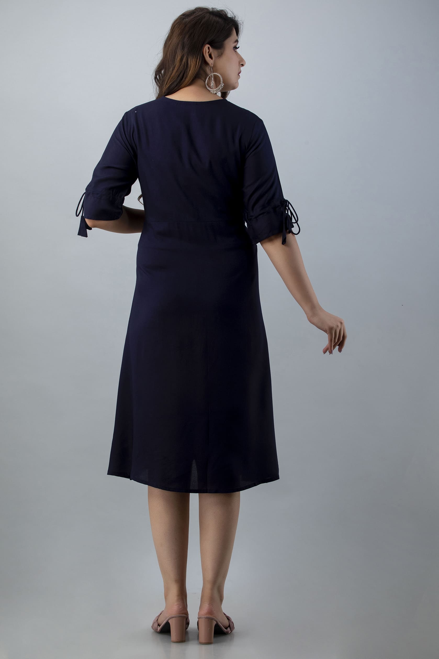 Aureva Blue Front Embroidery Flared Kurta - View 2