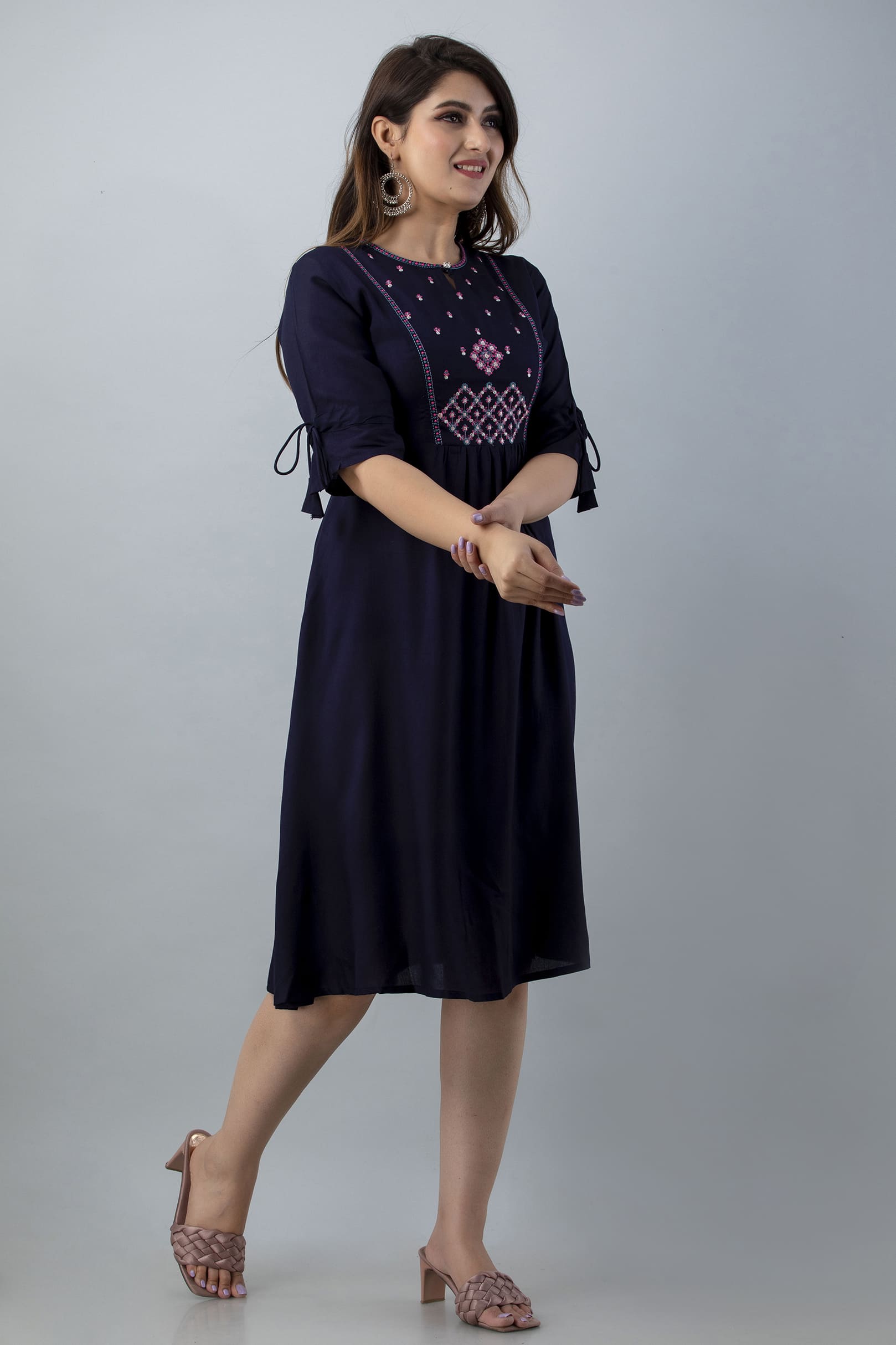 Aureva Blue Front Embroidery Flared Kurta - View 5