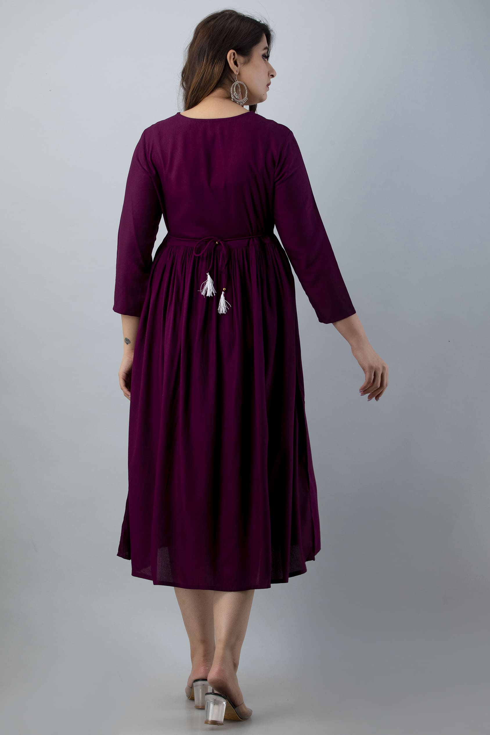 Mithya Wine Flared Midi Kurta Dress - View 2