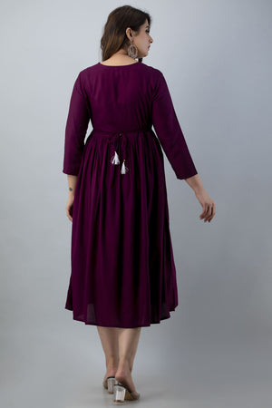 Mithya Wine Flared Midi Kurta Dress