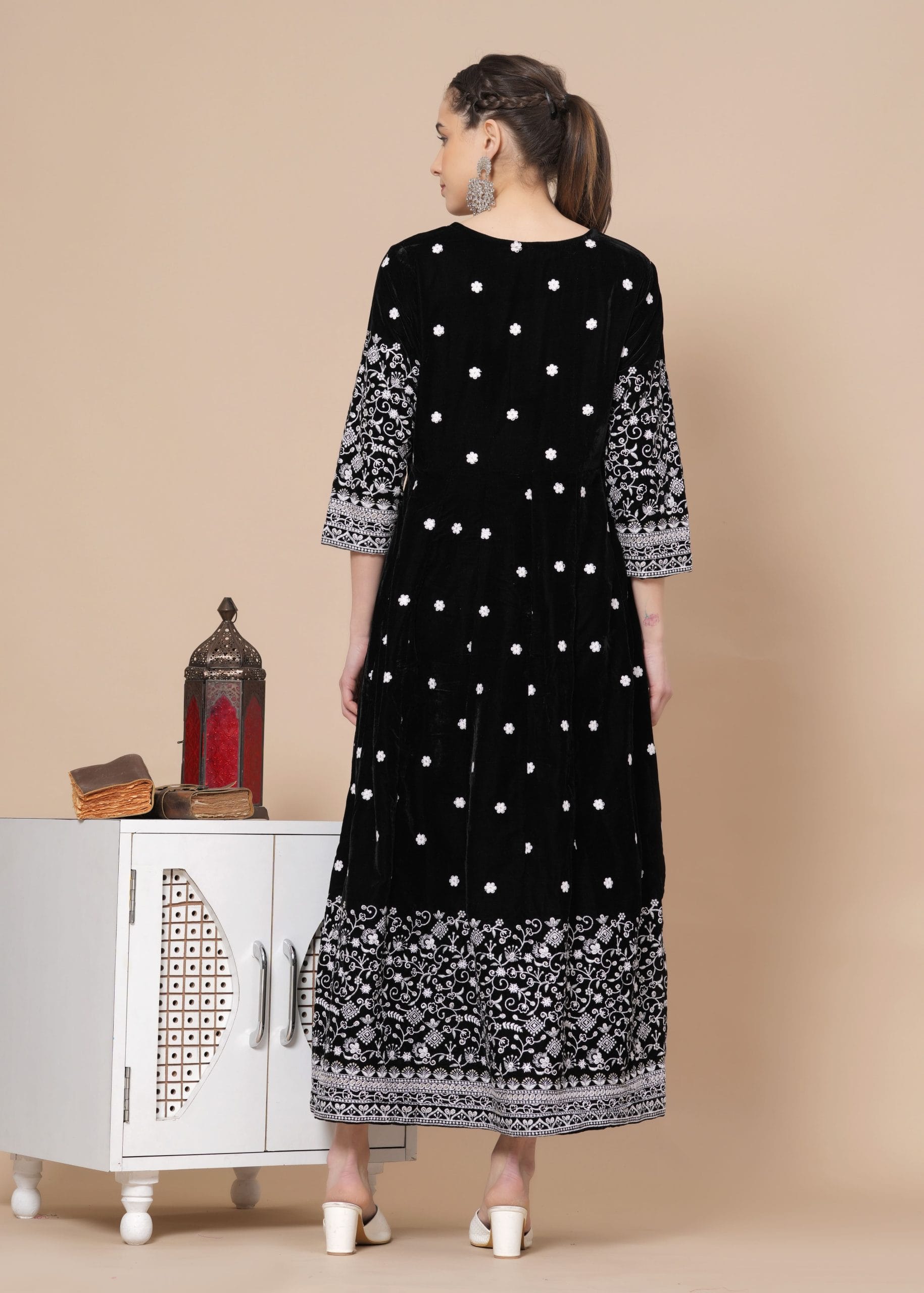 “Velora” Velvet Black Anarkali Kurta - View 2