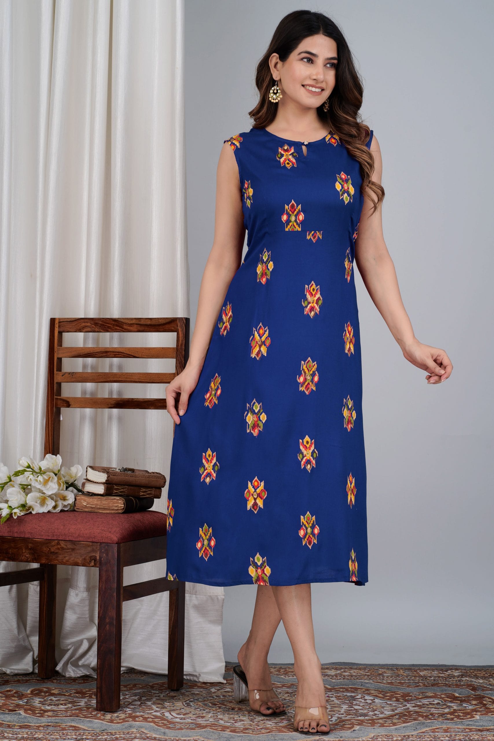 Rivaah Blue Printed Flared Sleeveless Kurta - View 4