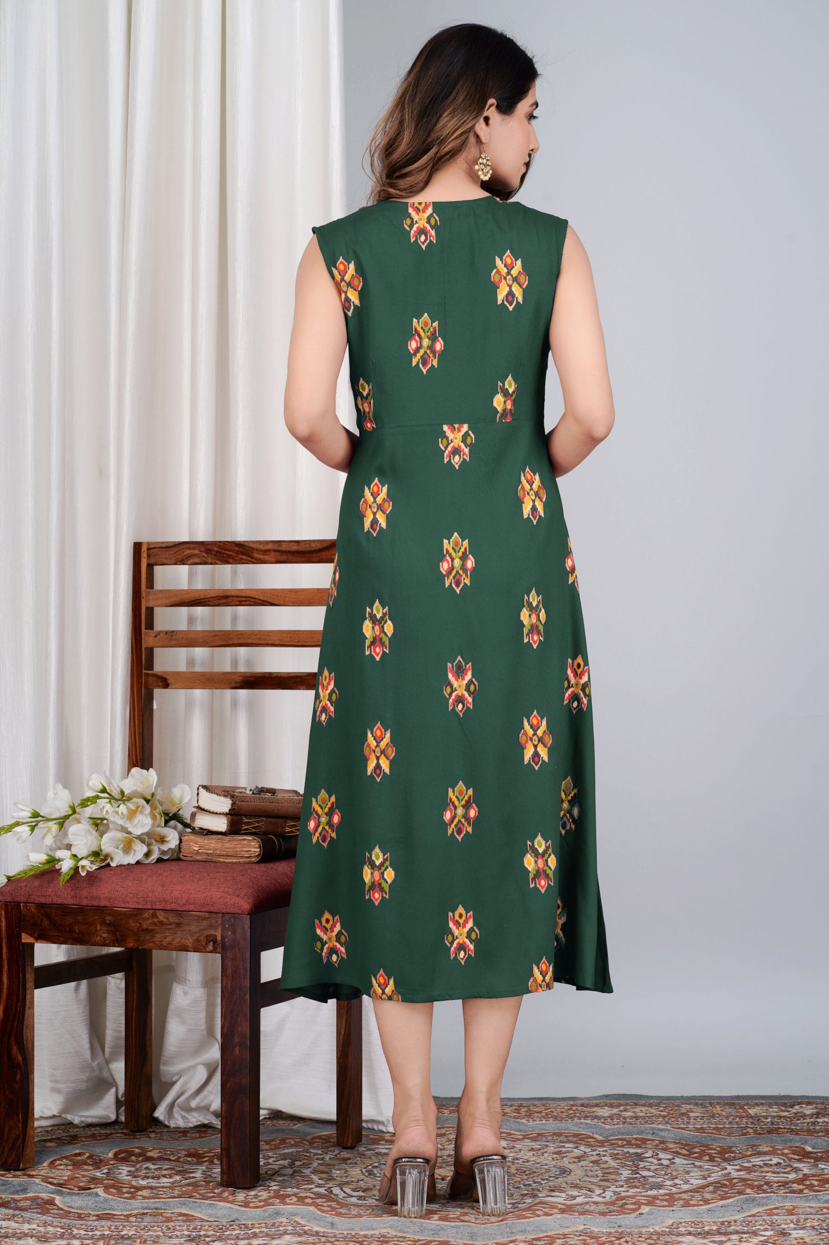 Rivaah Green Printed Flared Sleeveless | Vaaki - View 2